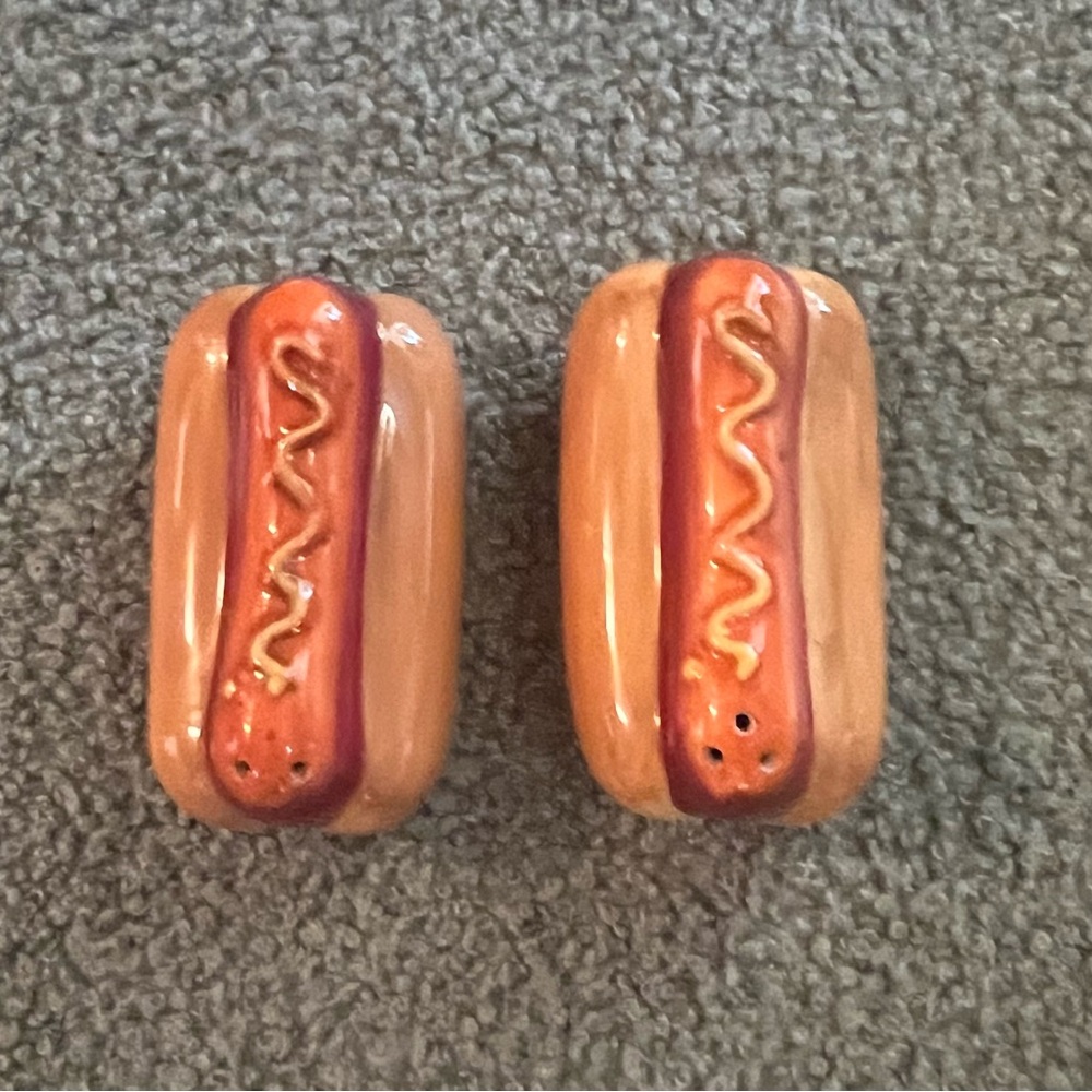 Vintage Ceramic Hot Dog Salt and Pepper Shakers EUC
